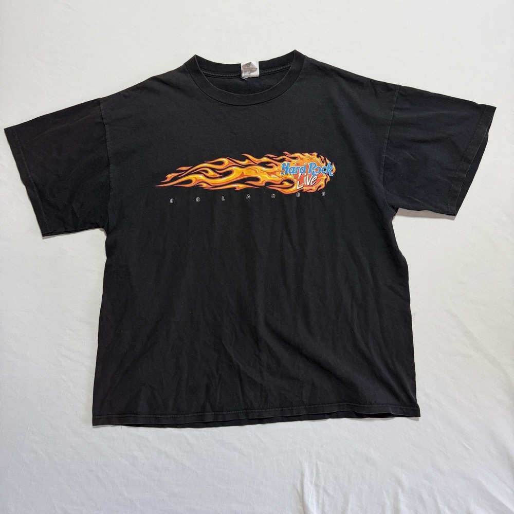 Hard Rock Live Orlando Vintage Flame Graphic T-Shirt Black 100% Cotton XL USA